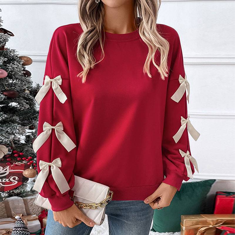 Elegant Red Sweater with Ribbon Sleeves – One Size Oversized Fit