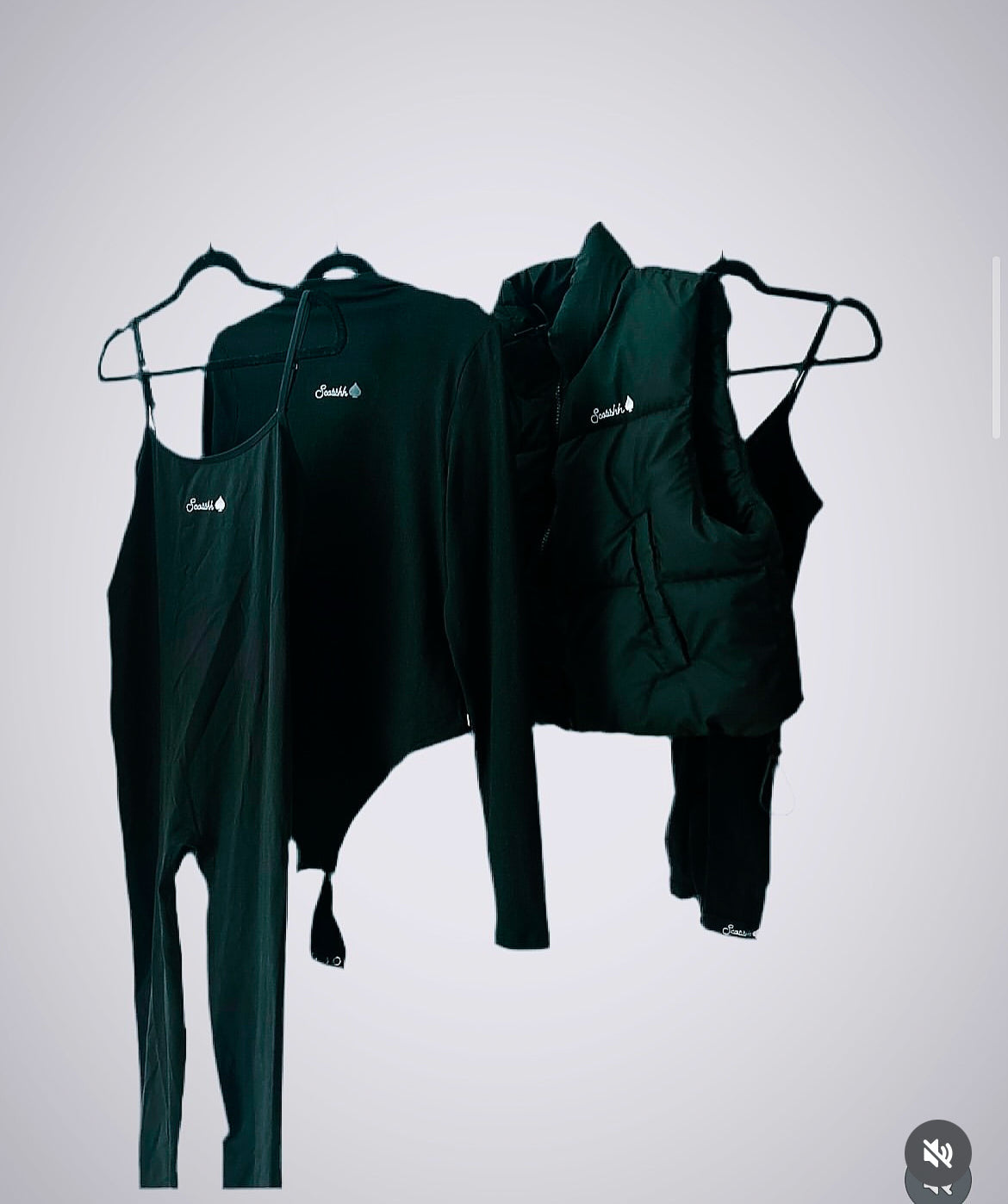 Black bodysuit with thong and turtleneck .