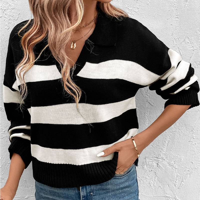 Women’s Striped Sweater – Black & White Casual Knit (S–L)