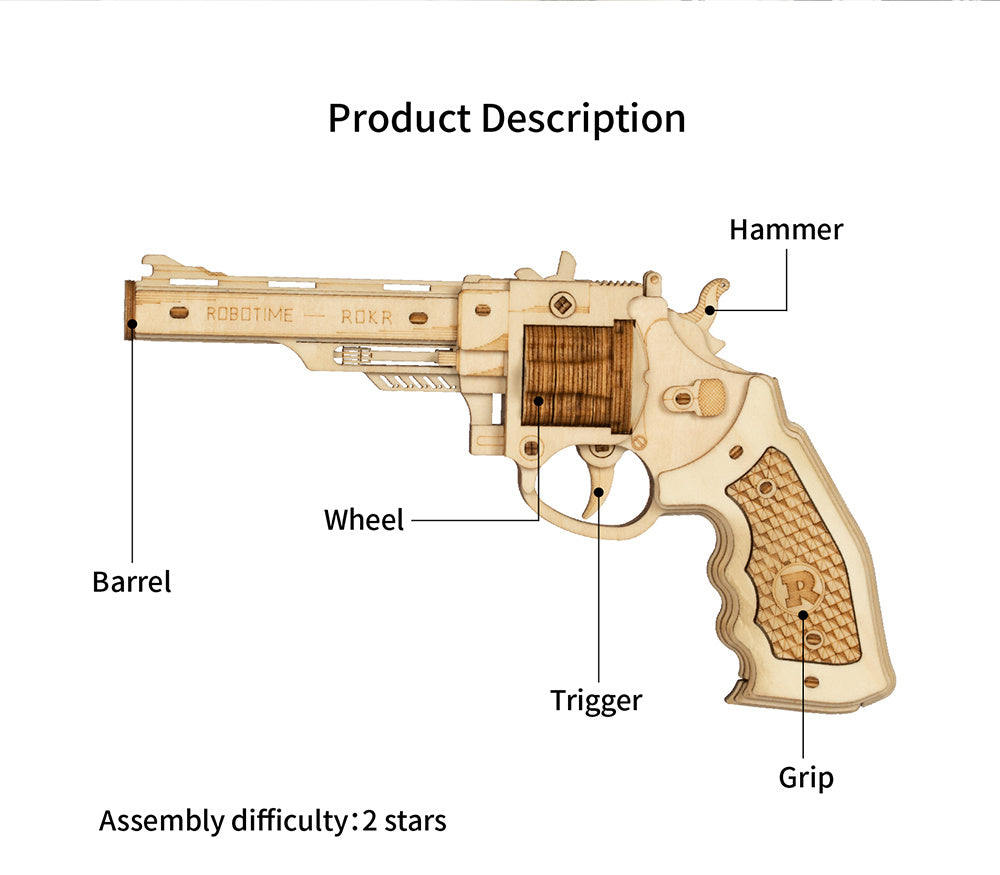 ROKR™ 3D Wooden Revolver Puzzle – DIY Assembly Toy for Kids & Adults