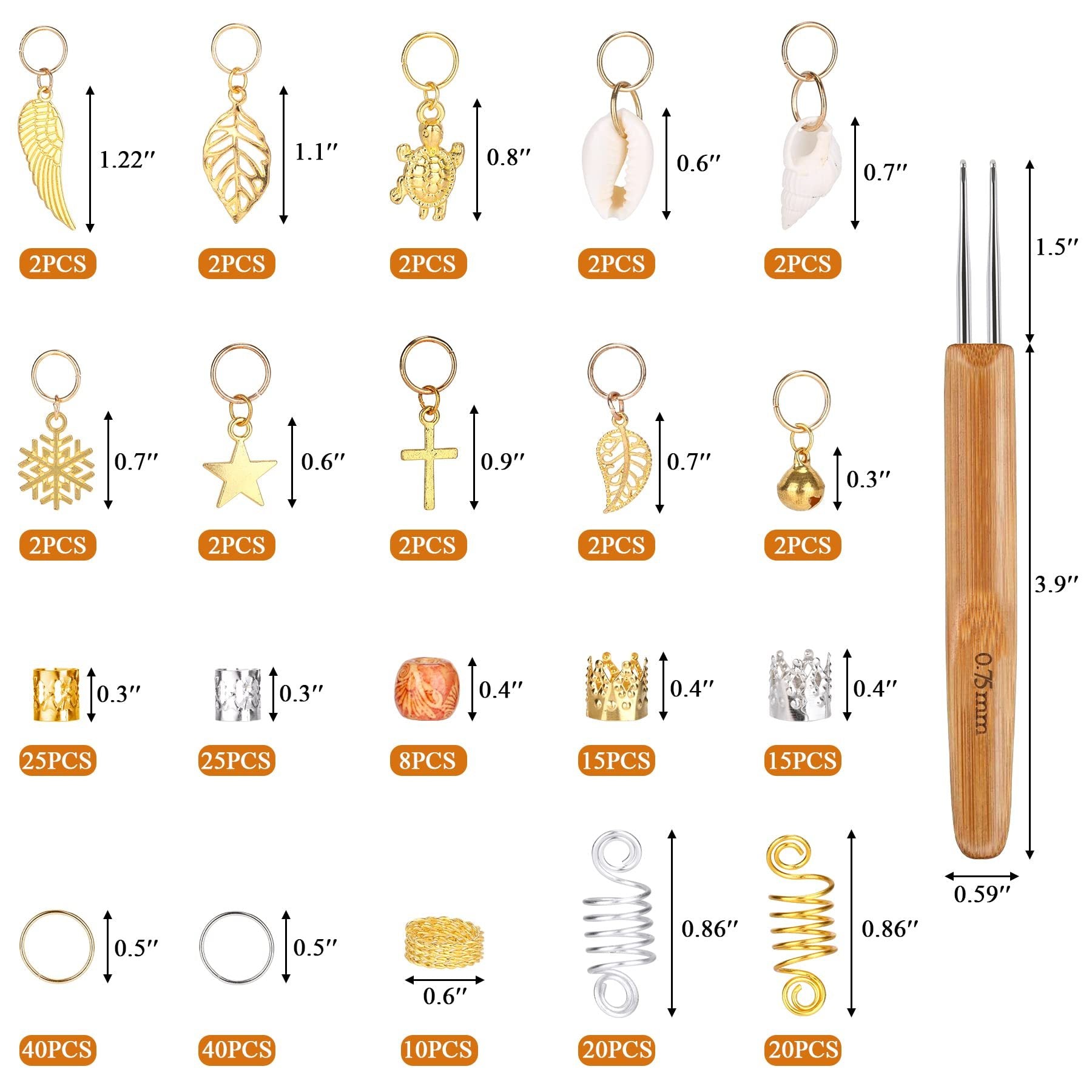 Pack of 238 Dreadlocks Jewelry – Hair Rings & Charms for Braids, Locs & Twists