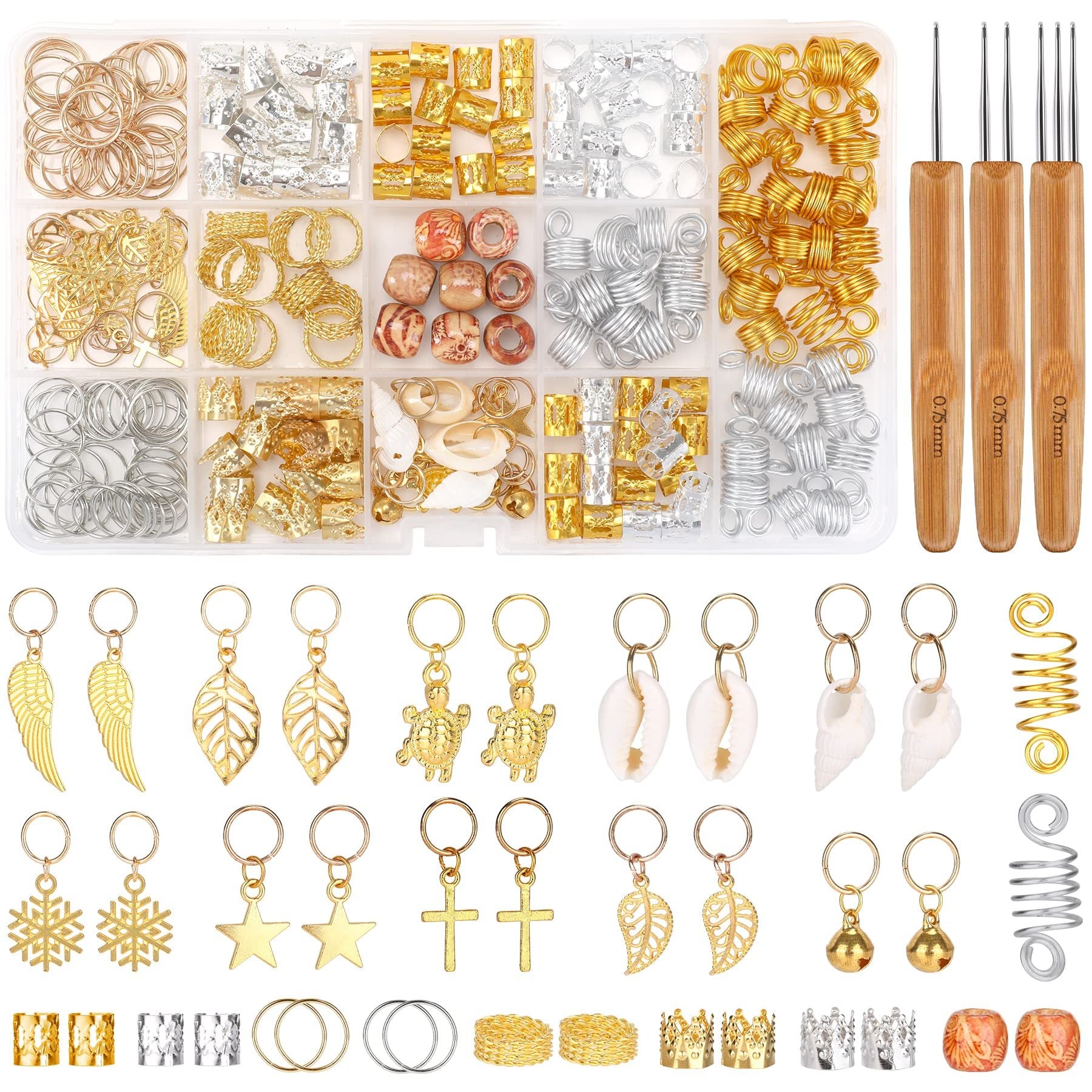 Pack of 238 Dreadlocks Jewelry – Hair Rings & Charms for Braids, Locs & Twists
